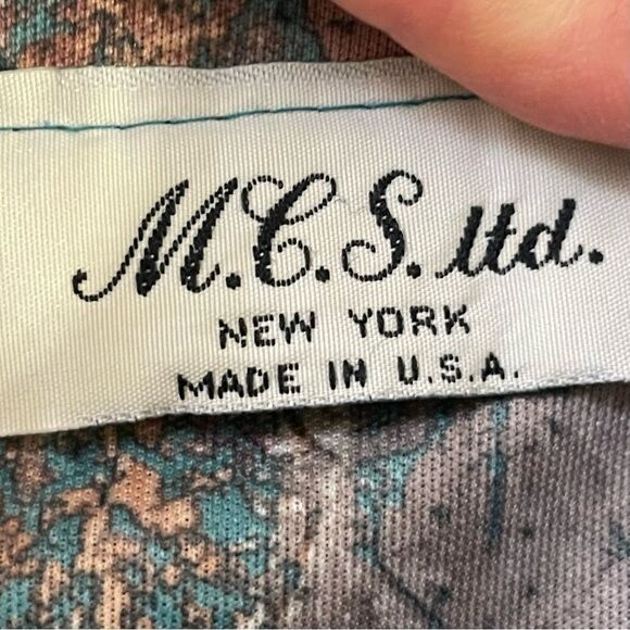 Vintage M.C.S. ltd Blouson Floral Dress Gray Mauve Blue Size 22.5 - Picture 2 of 12